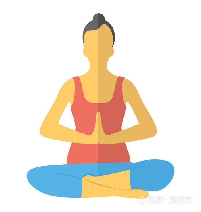 一位女士坐在莲花瑜伽姿势下的图标描绘妇女瑜伽