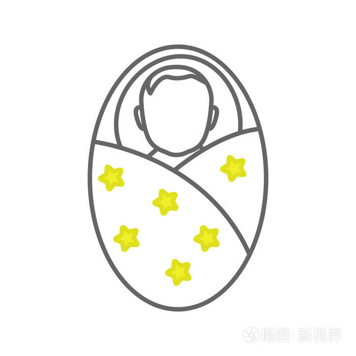 摄图新视界 插画 人物 襁褓婴儿颜色图标.新生的孩子.孤立向量插图.