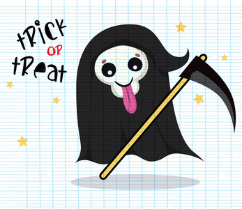 可爱的万圣节骷髅死亡字符图标.