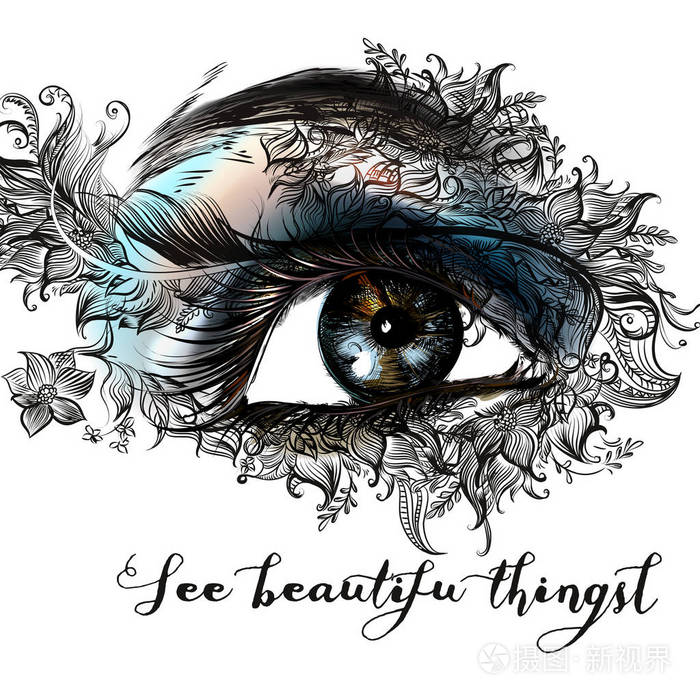 时尚插画与美丽的女性眼睛