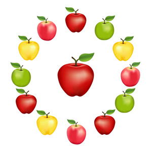 在车轮 红色美味 金冠 澳洲青苹粉红色品种的苹果