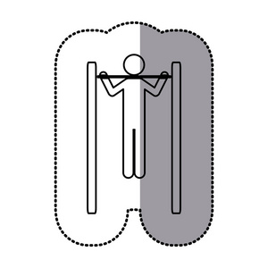 在单杠体操训练的单色图案贴纸与电吉他贴纸单色剪影与 clapperboard