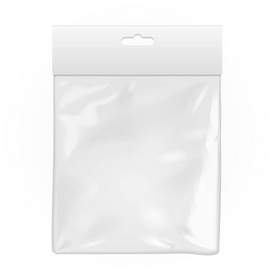 白色空白塑料袋布。透明。坑槽。孤立在白色背景上的插图。模拟了模板准备好您的设计。矢量 Eps10图片