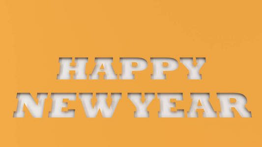 白色快乐新年词在橙色纸切开