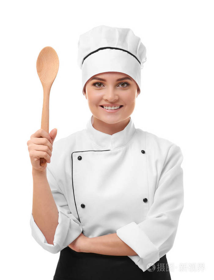 女厨师用木勺