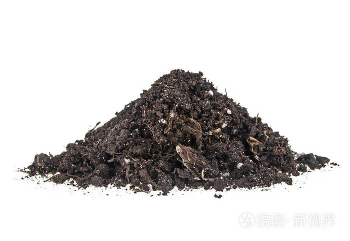 桩孤立的白色背景上的土壤腐殖质的堆