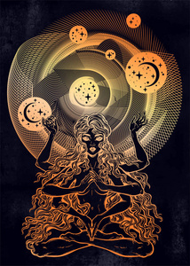 具有灵性力量的女性魔法 diety.印度教, 巫术的灵感.矢量隔离照片