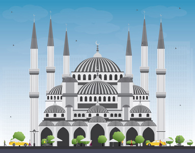 土耳其伊斯坦布尔的蓝色清真寺。 矢量图。