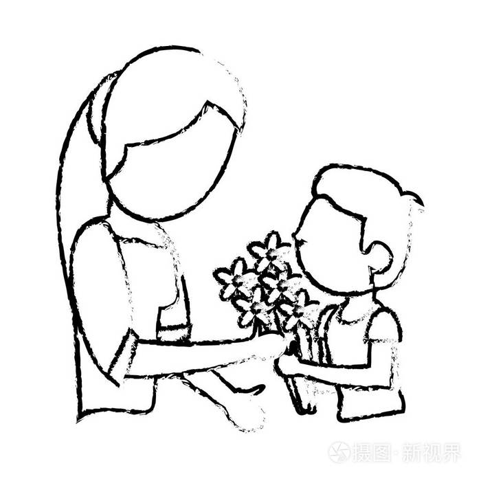 素描母子花束
