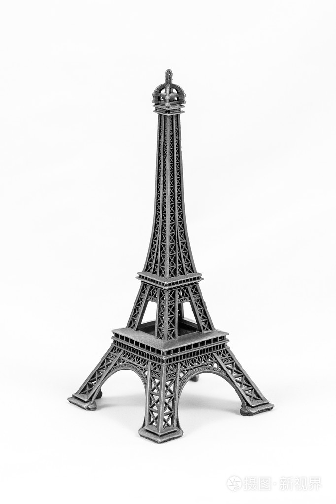 灰色埃菲尔铁塔模型,在白色背景上孤立