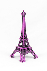 紫色埃菲尔铁塔模型，在白色背景上孤立