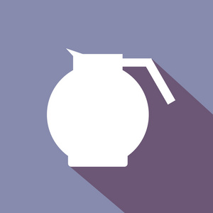 一个白色的咖啡壶，在紫色的背景上有阴影