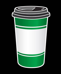 一次性咖啡杯子带豆徽标的图标
