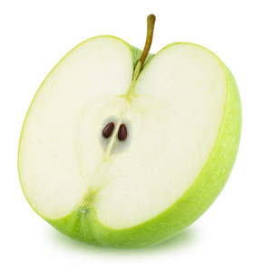 孤立在白色背景上的绿色苹果的一半