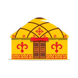 矢量蒙古包卡通插画.亚洲游牧民族的房子 插画