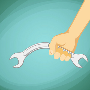 阳痿卡通在男人的手中弯曲扳手照片