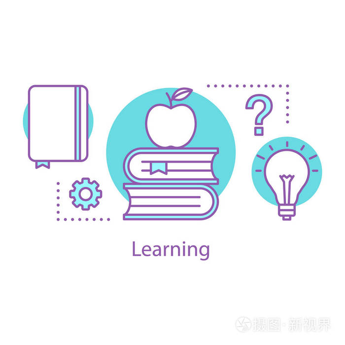 学习概念图标.教育理念细线插图.读书.获得知识.矢量隔离轮廓图