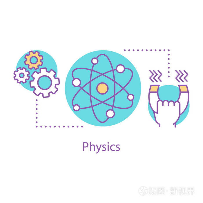 学校或大学主题思想细线插图.分子结构和磁性.物理现象.