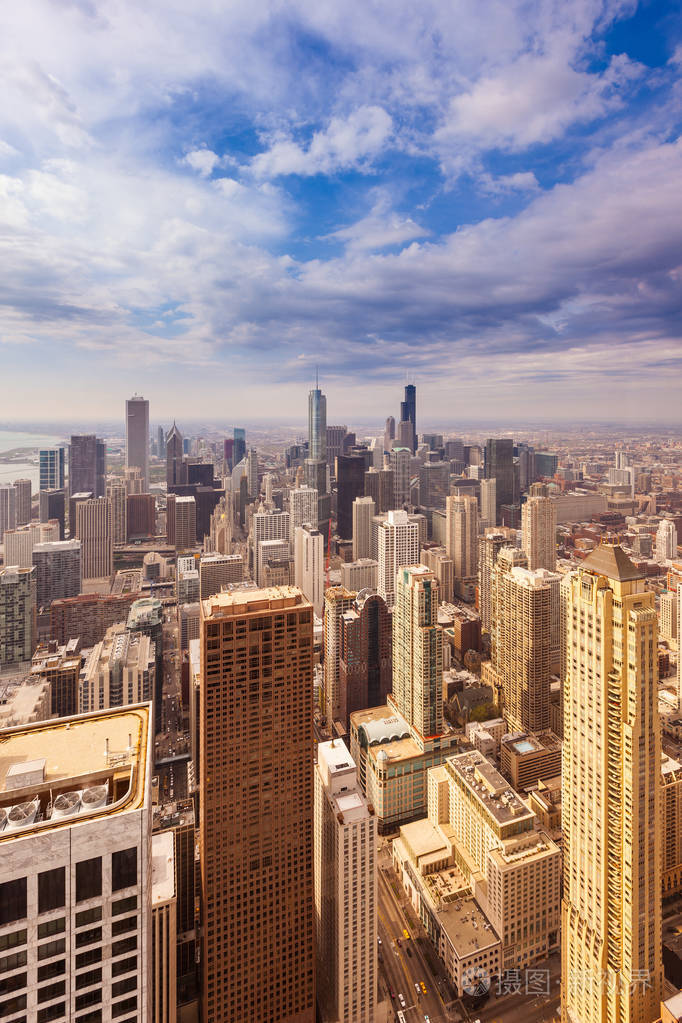 美国伊利诺斯州芝加哥市中心天际线鸟瞰图