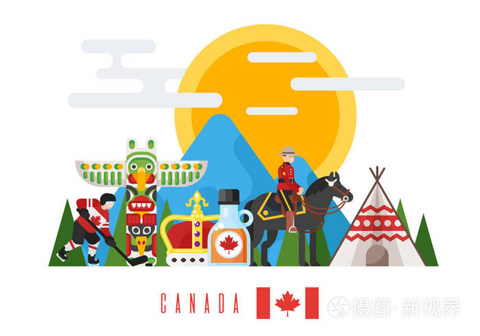 加拿大国家文化符号矢量平面样式集