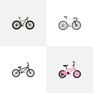 一套逼真的符号与轨道周期, 小轮车, 儿童和其他图标为您的 web 移动应用程序徽标设计