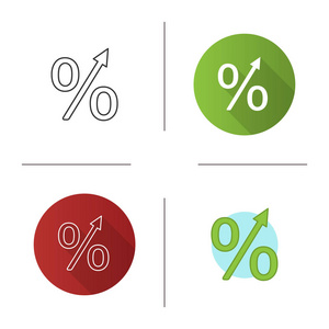 百分比增长图标。利润上升。平面设计, 线形和颜色样式。孤立向量插图