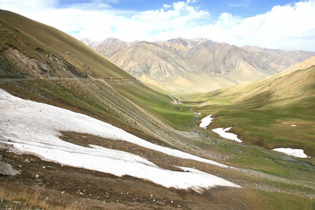 从比什凯克到纳伦的美丽风景与吉尔吉斯斯坦的天山山脉