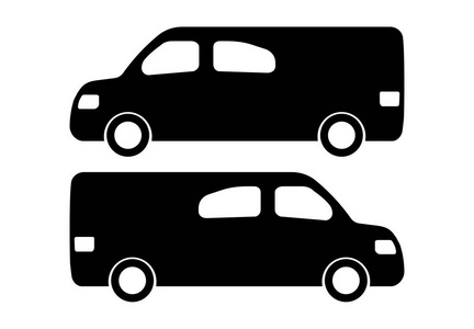 两辆黑色汽车剪影在白色背景。矢量插图