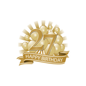 27 金生日快乐标识与气球和爆裂的强光