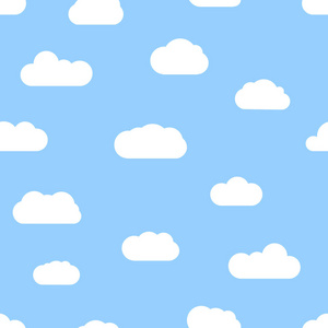 蓝蓝的天空和白色卡通云彩的无缝背景。矢量图