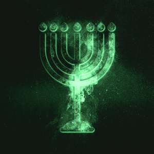 光明节烛台象征。犹太教的烛台象征。绿色符号