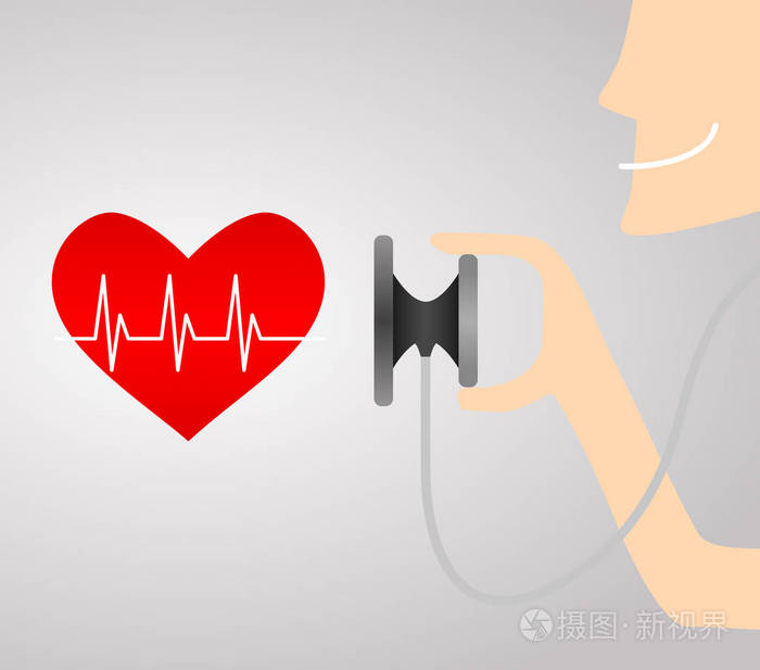 听诊器用心电图线红色的心