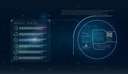 Hud。雷达屏幕. 圆图表界面屏幕监控雷达设置 web 元素。技术背景