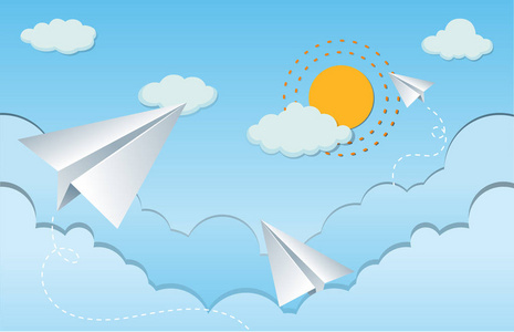 天空纸飞机图片