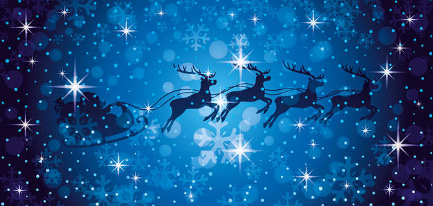 圣诞老人和驯鹿在圣诞夜空中