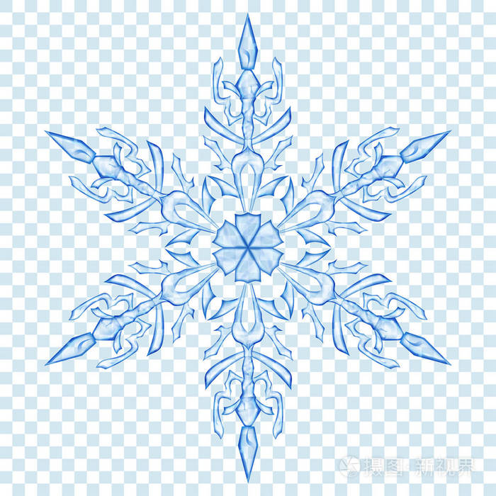 透明背景下的蓝色大的半透明圣诞雪花.仅在矢量格式中透明