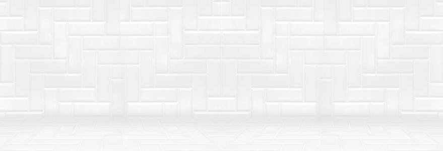 空白色清洁瓷砖墙壁和地板背景, 最小的简单风格的内部背景. 产品或设计展示的全景横幅