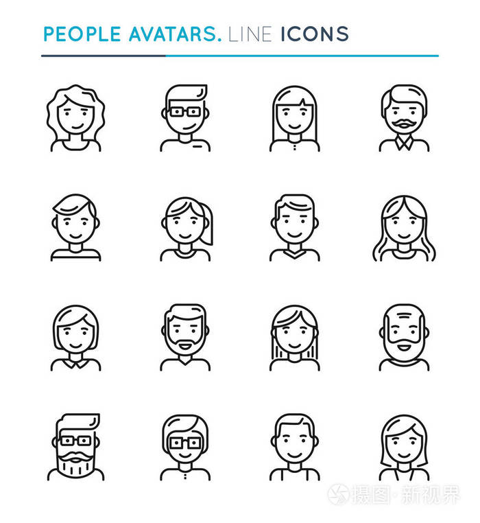 人头像细线图标集.可编辑描边
