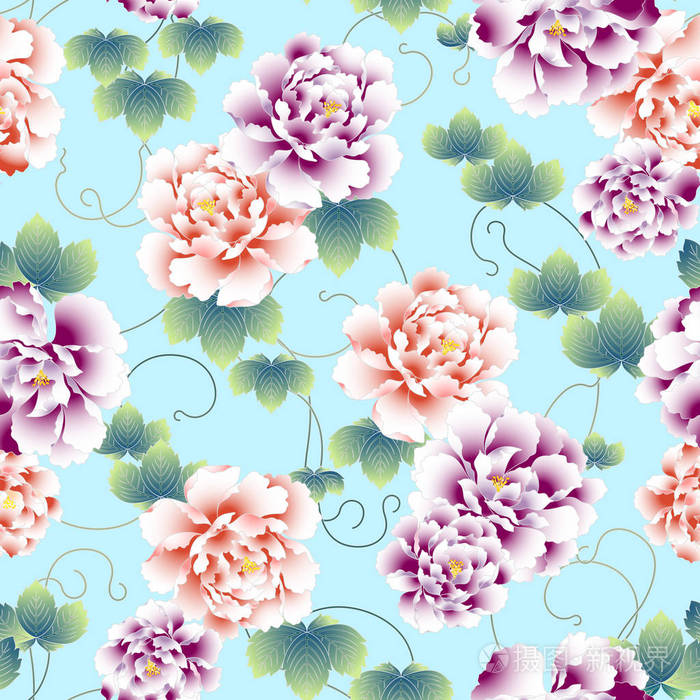 日本风格的牡丹花图案插画 正版商用图片0rdgj4 摄图新视界