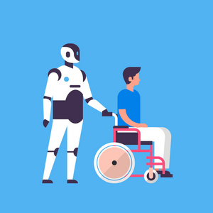 bot 助手举行人轮椅医疗护理个人助理聊天气泡通信机器人字符人工智能