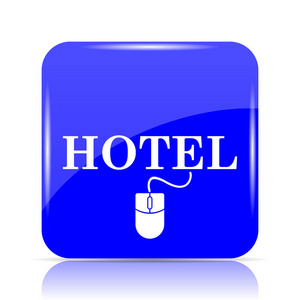 酒店图标, 蓝色网站按钮白色背景