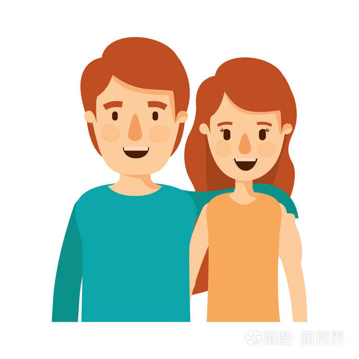 彩色图像漫画半身夫妇波浪短发男人女人