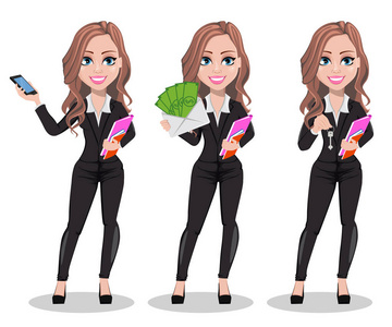 房地产三一个房地产代理卡通人物, 一套三体式.