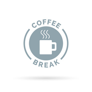 咖啡休息标志与蒸汽咖啡杯图标轮廓。