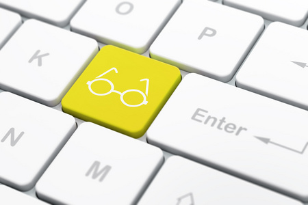 科学概念 眼镜的计算机键盘背景