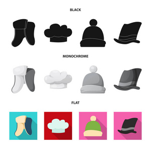帽子和帽子图标的矢量设计。网站头饰和附件股票符号的收集