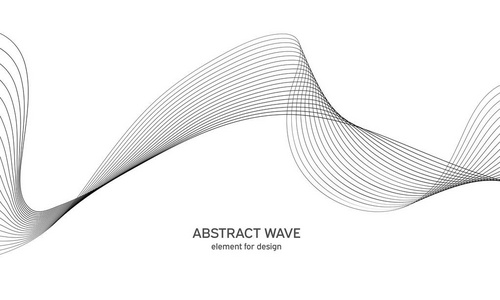 抽象的波的设计元素。数字频率跟踪的均衡器。程式化的线艺术背景。矢量图。使用混合工具创建的行波。弯曲的波浪线，光滑的条纹