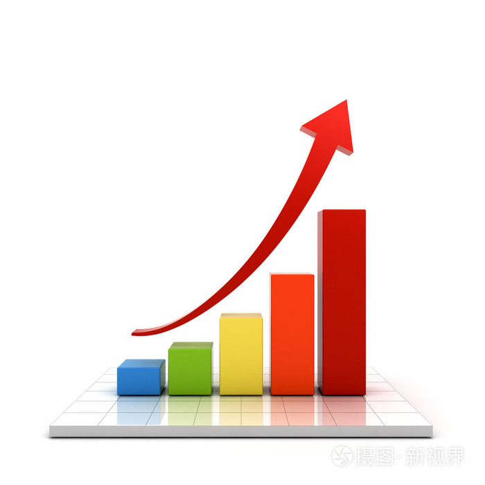 带有红色上升箭头在白色背景用反射业务图