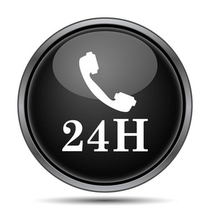 24h. 手机图标。白色背景上的互联网按钮