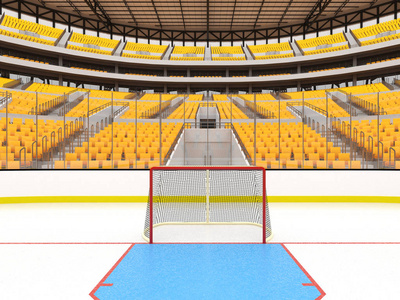 冰上曲棍球与黄色座椅和贵宾包厢美丽体育馆
